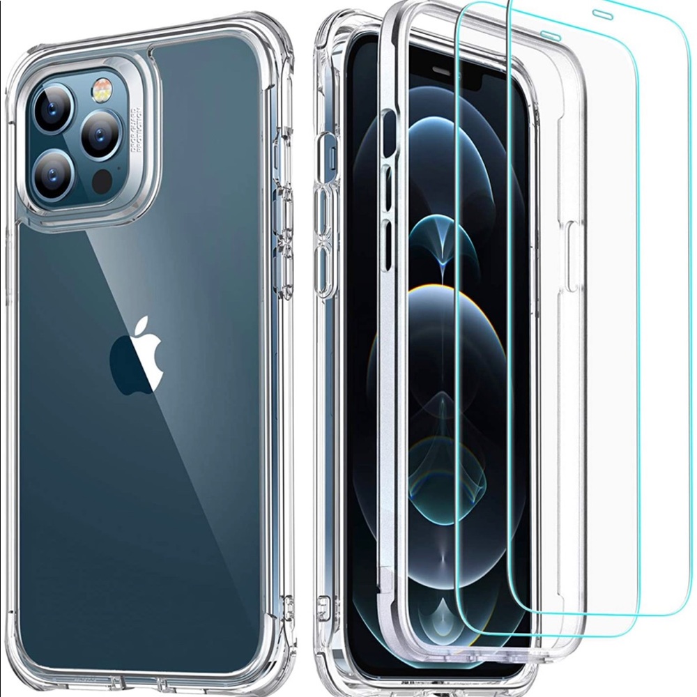 iPhone 12 Pro Max Case with [2 Tempered Glass Screen Protectors] 6.7" - Clear